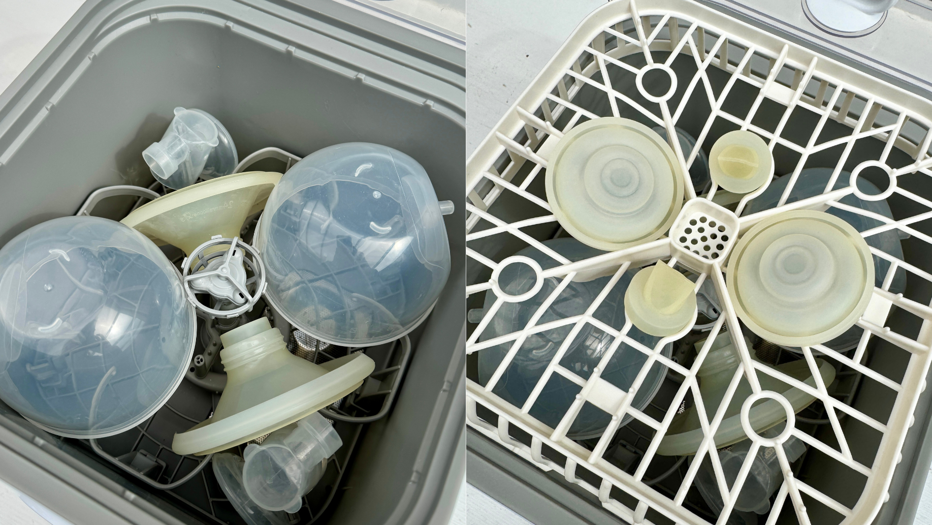 Momcozy breast pump loaded into Bebello Washer