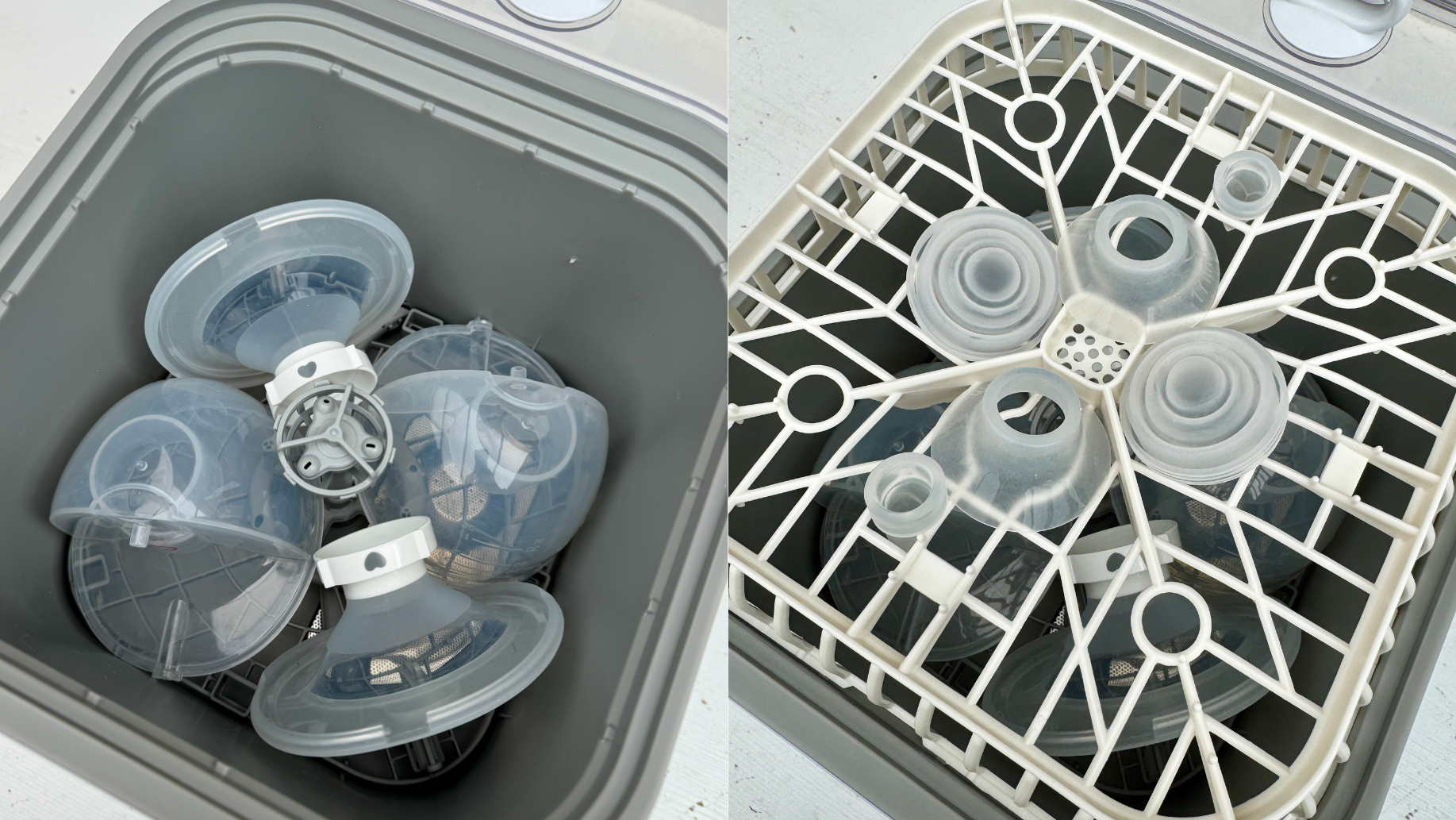 Momcozy breast pump loaded into Bebello Washer