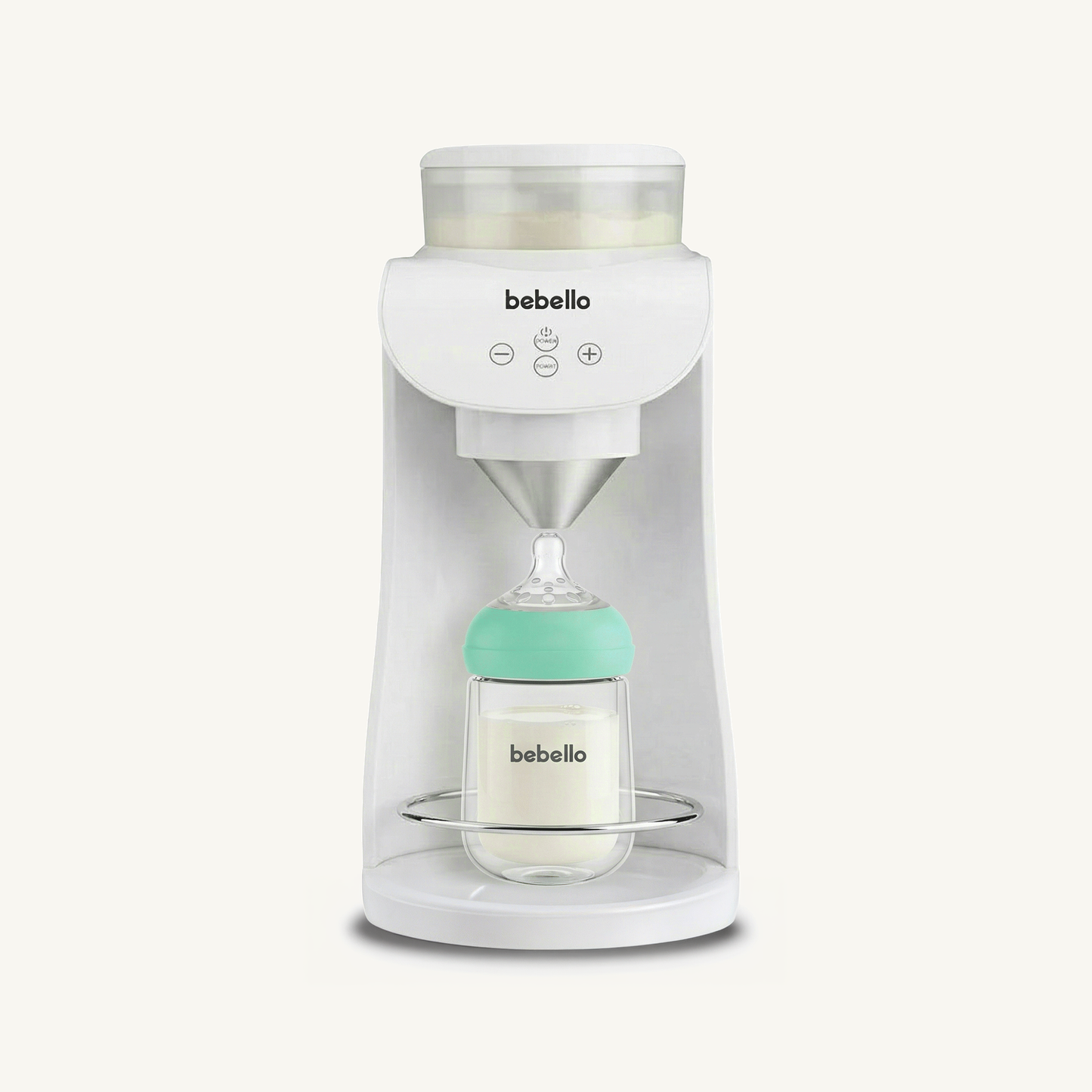 Bebello baby bottle in a formula maker on a white background
