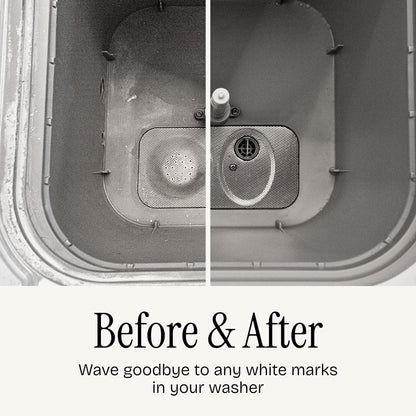 Before and after of limescale cleaned. Wave goodbye to any white marks in your washer.