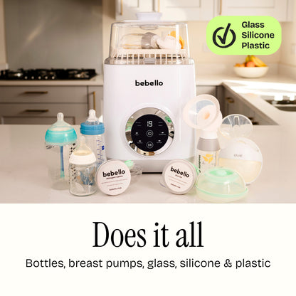 bebello detergent does it all: bottles, breast pumps, glass, silicon, and plastic