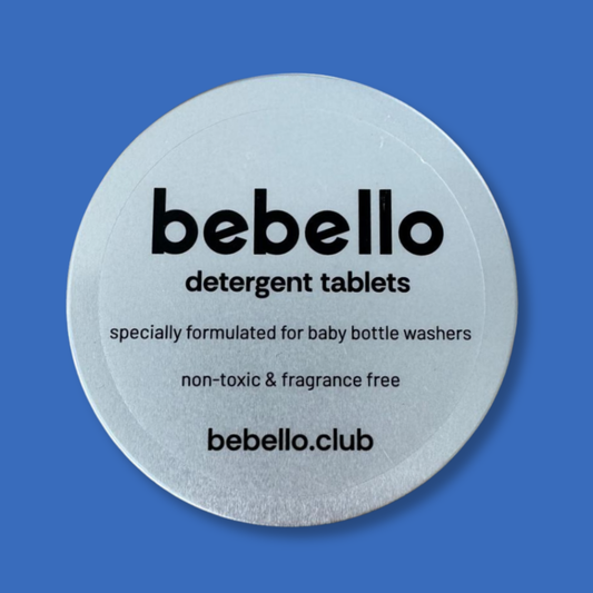 tin of detergent tablets for bebello baby bottle washer