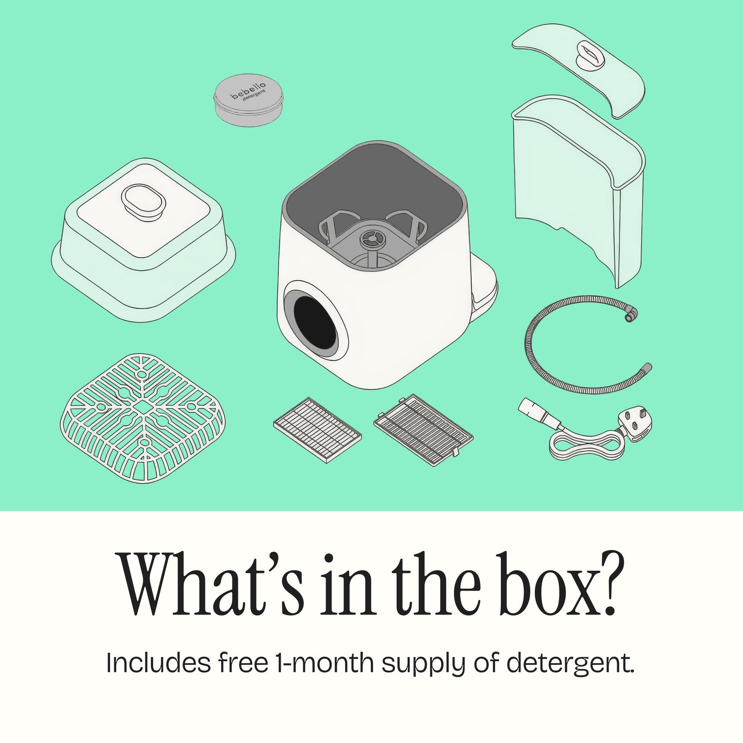 All the components that come with bebello washer